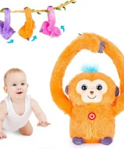 Four Star Monkey Stuffed Animals,Baby Musical Toys Talking & Rolling 360°