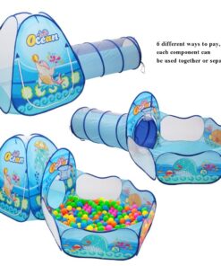 Alternative view of Playhood 3-in-1 Pop Up Play Tent House with Tunnel & Pool for Kids -50 Ball  Ocean Theme