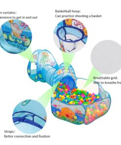 playhood 3 in 1 pop up play tent house with tunnel pool for kids 50 ball ocean theme 03