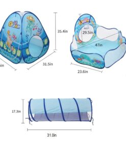 playhood 3 in 1 pop up play tent house with tunnel pool for kids 50 ball ocean theme 04