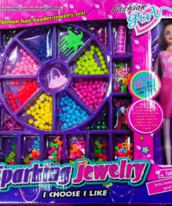 al3aby 74 Sparkling Jewelry Fashion Girl Set – DIY Hair Beader & Deluxe Bracelet Kit with Doll