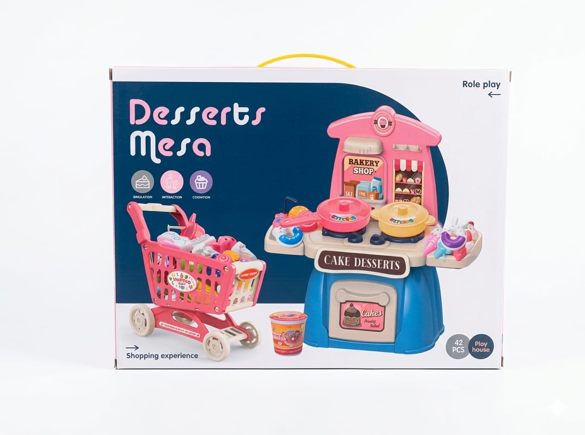 Desserts Mesa - 42 Pcs Kids Bakery & Shopping Cart Playset 2 Desserts Mesa - 42 Pcs Kids Bakery & Shopping Cart Playset - Image 2