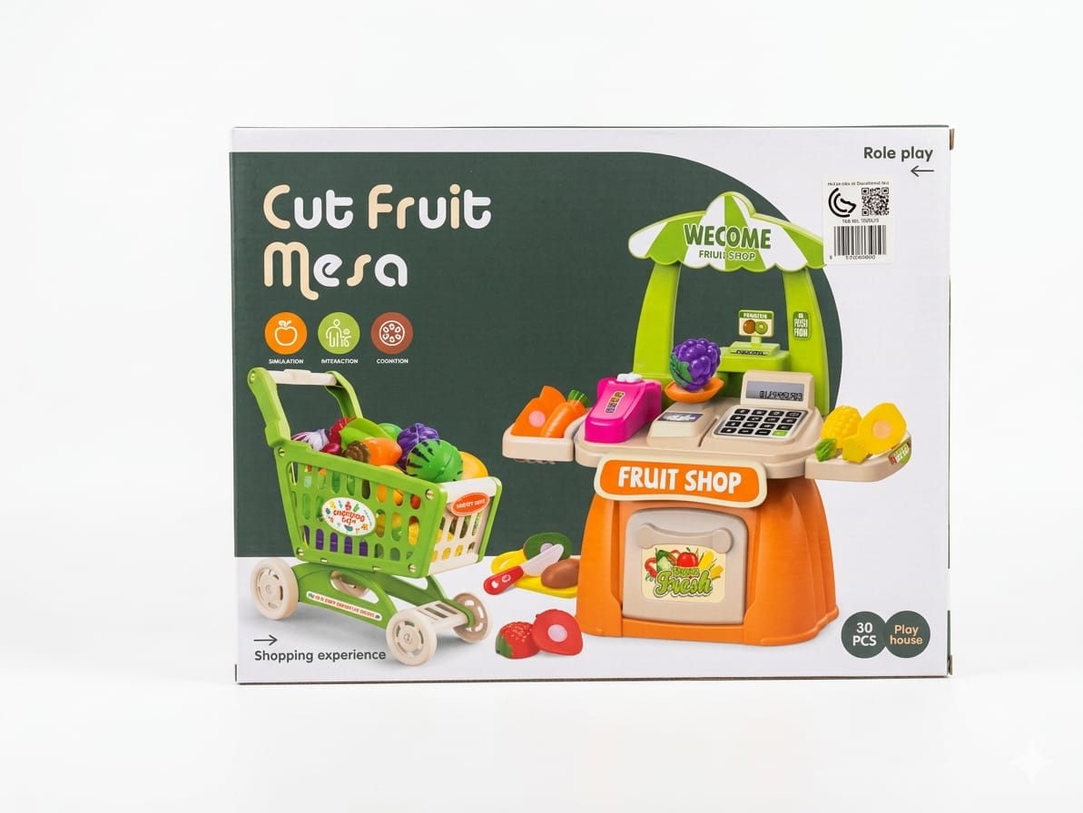Cut Fruit Mesa: 30-Piece Interactive Fruit Shop & Shopping Cart Playset 3 Cut Fruit Mesa: 30-Piece Interactive Fruit Shop & Shopping Cart Playset - Image 3