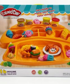 al3aby 90 Colored Clay Hamburger & Dessert Feast – 16-Piece DIY Gourmet Platter Set