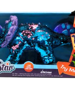 Hot Fur Star Interactive Reversible Sequin Talking Dinosaur (Triceratops)