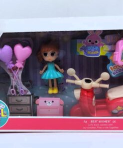 Cute Girl "Lovely Scooter" Mini Doll & Back to School Playset