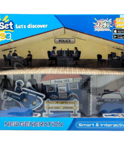 Jagu Smart & Interactive Police Set & House – 3D Wood Craft Dollhouse with Augmented Reality Talking App, Helicopter & Action Figures