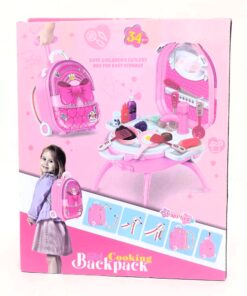 Girl Cooking Backpack & Trolley Play Set – 34-Piece 4-in-1 Portable Kitchen Studio with Rolling Suitcase, Play Food, Cooking Utensils & Extendable Legs