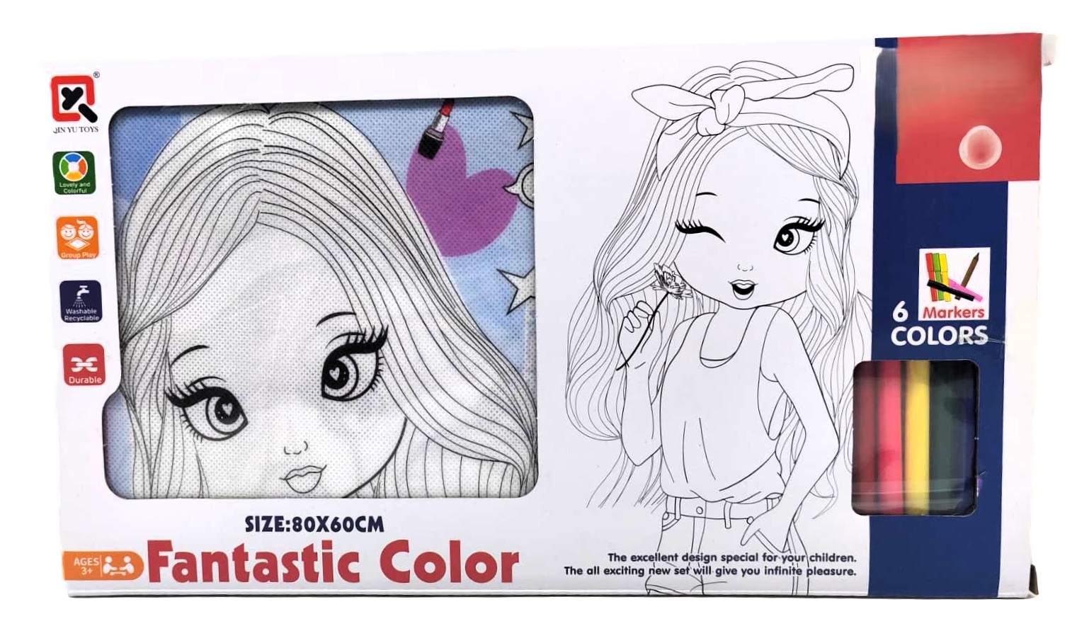Fantastic Color Washable Magic Doodle Mat – Large 80x60cm Reusable Coloring Fabric Blanket with Fashion Girl Designs & 6 Vibrant Water-Based Recyclable Markers