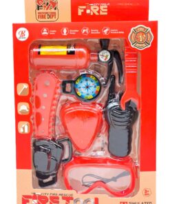 City Fire-Rescue Simulated Fire Tools Kit – 7-Piece Hero Roleplay Set with Fire Extinguisher, Chainsaw, Walkie-Talkie & Safety Goggles