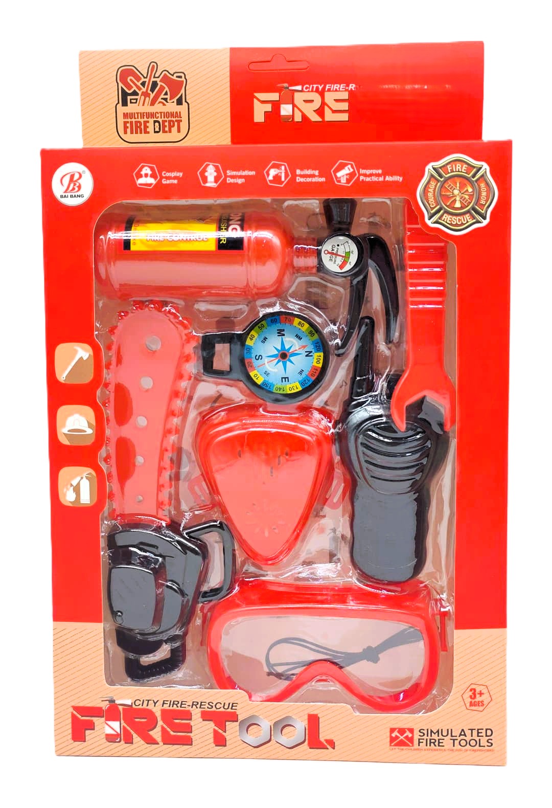 City Fire-Rescue Simulated Fire Tools Kit – 7-Piece Hero Roleplay Set with Fire Extinguisher, Chainsaw, Walkie-Talkie & Safety Goggles 1 City Fire-Rescue Simulated Fire Tools Kit – 7-Piece Hero Roleplay Set with Fire Extinguisher, Chainsaw, Walkie-Talkie & Safety Goggles