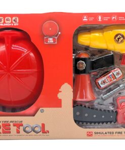 City Fire-Rescue Simulated Fire Tools Kit – Deluxe 7-Piece Fire Chief Helmet & Power Drill Set with Toy Chainsaw, Megaphone Blaster & 911 Commander Car