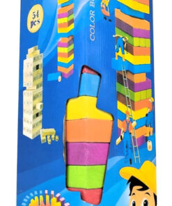 Premium 54-Piece Wooden Color Building Blocks – Classic 3-in-1 Tumbling Tower, Domino Cascade, and Number Math Game for Family Game Night