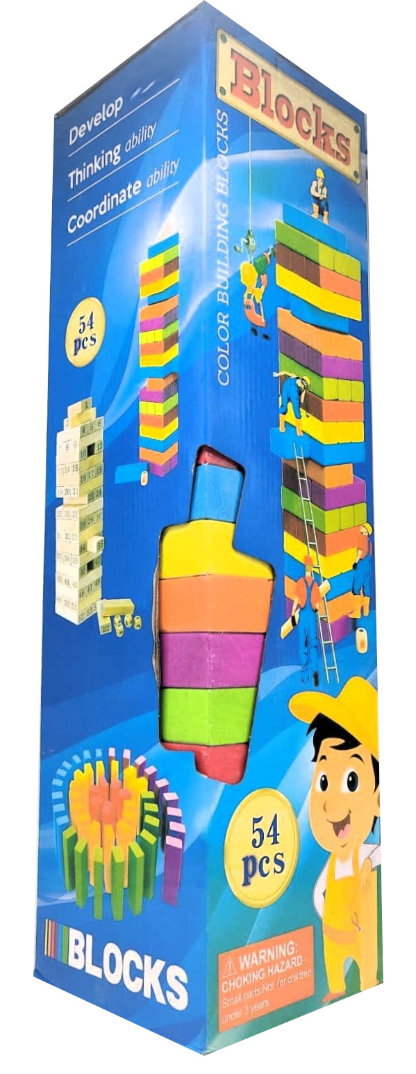 Premium 54-Piece Wooden Color Building Blocks – Classic 3-in-1 Tumbling Tower, Domino Cascade, and Number Math Game for Family Game Night 1 Premium 54-Piece Wooden Color Building Blocks – Classic 3-in-1 Tumbling Tower, Domino Cascade, and Number Math Game for Family Game Night