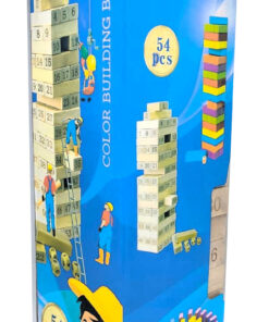 Alternative view of 54-Piece Color Wood Building Blocks Set – Classic Tumble Tower Stacking Game with Laser-Engraved Numbers, Rainbow Wooden Bricks & Included Game Dice