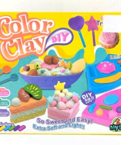 Color Clay DIY Afternoon Tea Dessert Set – 8-Color Ultra-Soft Modeling Dough Studio with Pastry Molds, Dessert Bowls & Color-Mixing Guide