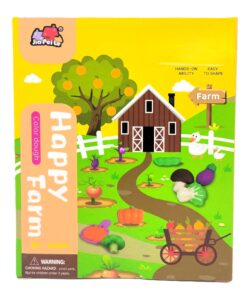 Jia Pei Le Happy Farm Color Dough Kit – 5-Color Soft Modeling Clay Studio with 3D Vegetable Molds, Harvest Wagon Stencils & Sculpting Knife