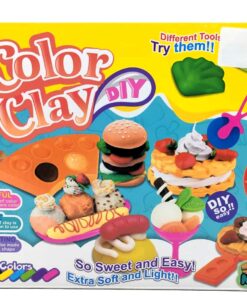 Color Clay DIY Western Food Lunch Set – 8-Color Ultra-Soft Modeling Dough Studio with Waffle Iron Press, Burger Molds & Pizza Roller