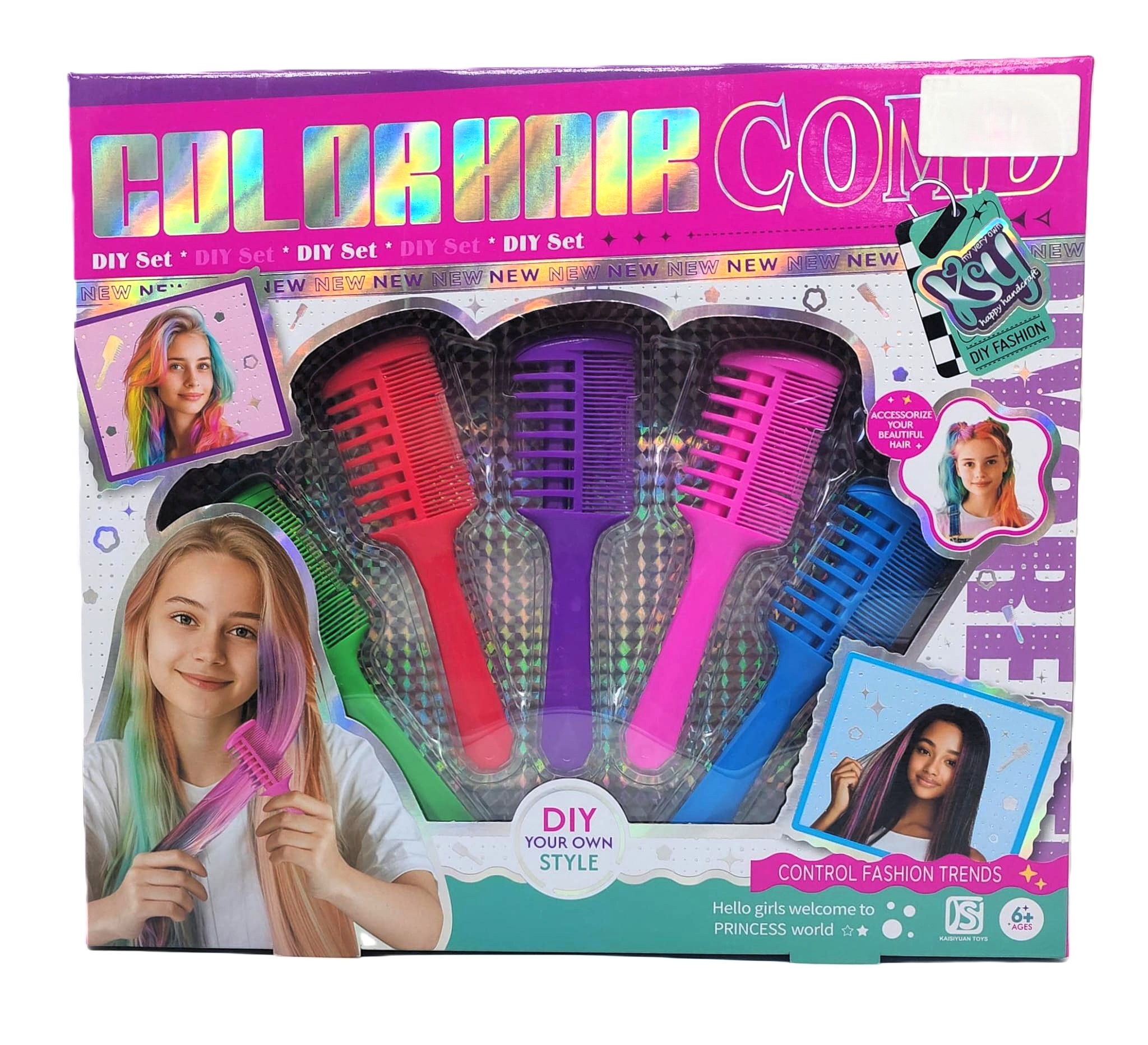 Color Hair Comb DIY Temporary Chalk Styling Set – 5-Piece Rainbow Hair Color Chalk Applicators with Built-In Guard Combs for Washable Fashion Highlights