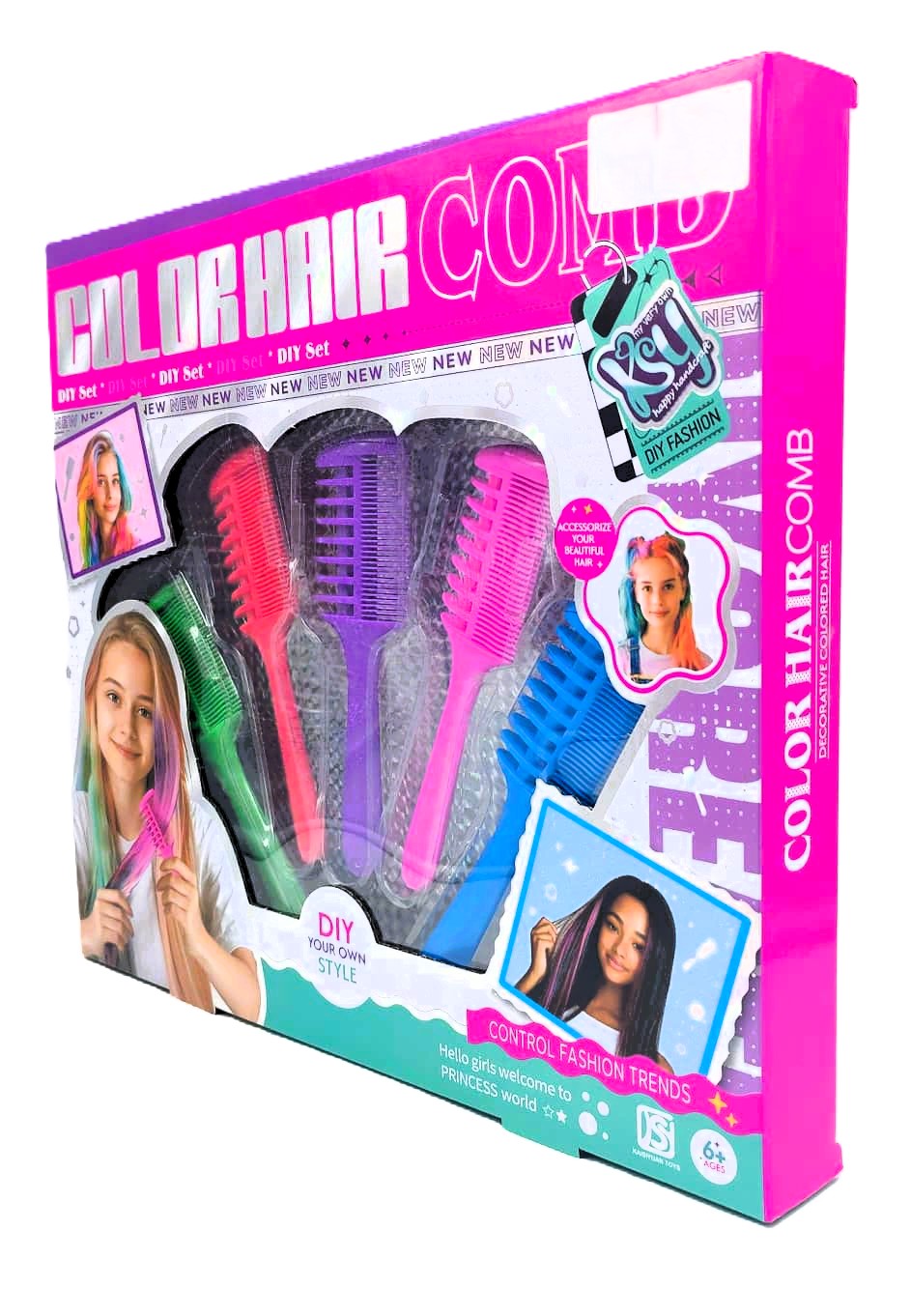 Color Hair Comb DIY Temporary Chalk Styling Set – 5-Piece Rainbow Hair Color Chalk Applicators with Built-In Guard Combs for Washable Fashion Highlights - الصورة 2