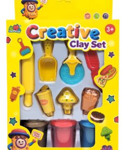Jia Pei Le Fast Food Creative Clay Set – 3-Color Premium Modeling Dough Kit with Pizza Cutter Wheel, French Fry Stamps, Soda Cup Molds & Roller