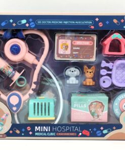 HaLoGou Mini Hospital Vet Clinic Play Set – 10-Piece Pet Doctor Kit with Simulation Stethoscope, Plunger Syringe, Mini Puppies & Doggy Care Accessories