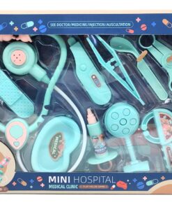 HaLoGou Mini Hospital Medical Clinic Play Set – 10-Piece Junior Doctor Kit with Simulation Stethoscope, Plunger Syringe, Thermometer & Kidney Dish