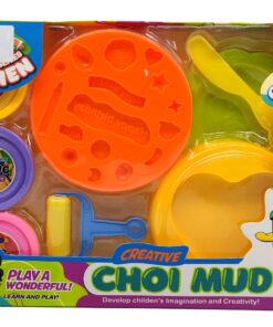 Creative Choi Mud Kitchen Series Playset – 3-Color Modeling Dough Kit with Double-Sided Hamburger & Birthday Cake Base Molds, Roller & Trimming Knife