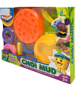 Alternative view of Creative Choi Mud Kitchen Series Playset – 3-Color Modeling Dough Kit with Double-Sided Hamburger & Birthday Cake Base Molds, Roller & Trimming Knife