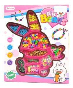 DIY Beads Bunny Jewelry Making Gift Box Set – Custom Bracelet Maker Studio with 10 Bunny-Shaped Compartments, Pastel Beads & Bow Knot Charms