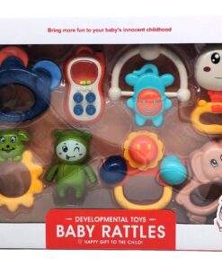 Developmental Baby Rattles Sensory Deluxe Set – 8-Piece Infant Teether, Grab Toy & Activity Shaker Mega Gift Pack with Simulation Telephone & Textured Animals