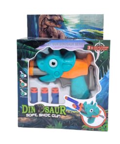 Dinosaur Soft Shot Gun Blaster – Cartoon Triceratops Foam Dart Pistol with 3-Barrel Rotating Launcher Mech and Safe Suction Bullets