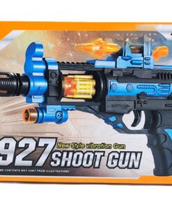 Ming Jia CF927 New Style Vibration Shoot Gun – Metallic Blue Battery-Operated Submachine Blaster with Revolving Ammo Chamber, Recoil Feedback & Light Effects