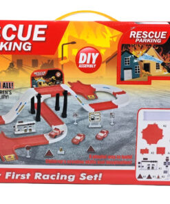 Alternative view of Rescue Parking DIY Assembly Racing Set – 41 PCS Modular Fire Dept. Track Toy with Multi-Level Overpass Ramps, Gas Station & 4 Die-Cast Kid Cars 3D