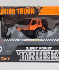 Super Power City Simulation Car Carrier Truck – Heavy-Duty Flatbed Transporter Set with 2 Toy Construction Excavators