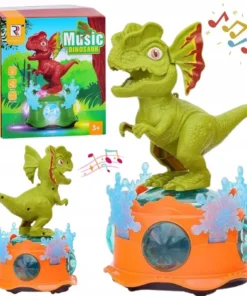Alternative view of Music Dinosaur Electronic Carousel Stage – Interactive Walking Dino with 360° Rotation, Flashing LED Lights & Rhythmic Sounds
