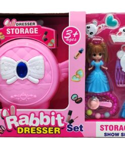 "Rabbit Dresser Set" 2-in-1 Portable Vanity Case & Doll Playset (Pink)