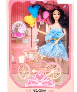 "The Beauty Girl" Fashion Doll Set with Bicycle & Balloons (Blue Dress)