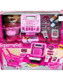 "Happy Cashier" Supermarket Pretend Play Set with Cash Register & Shopping Cart (Pink)