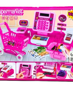 Alternative view of "Happy Cashier" Supermarket Pretend Play Set with Cash Register, Cart & Fruit Accessories (Pink)