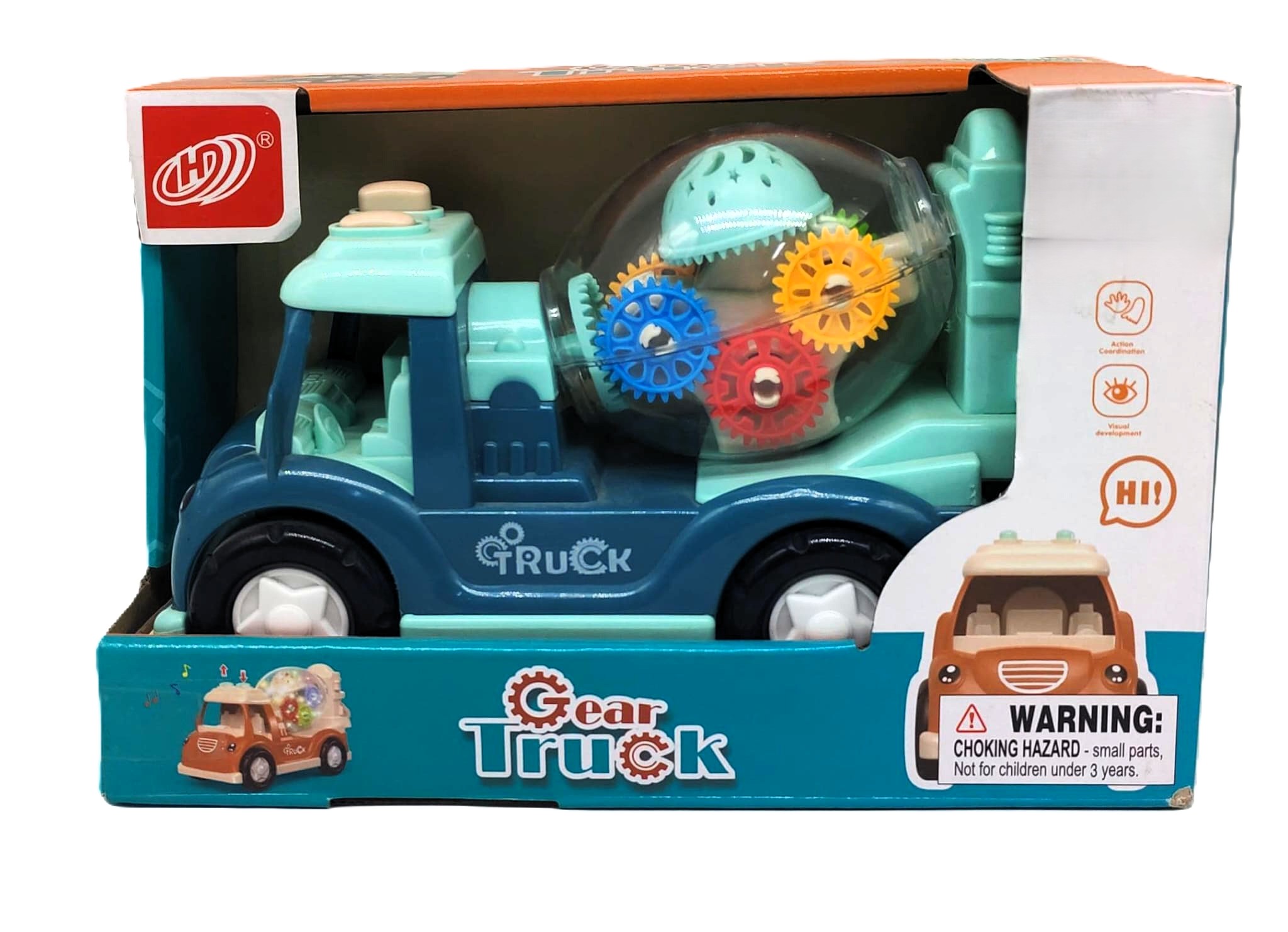 Interactive Transparent Gear Truck – Musical Light-Up Cement Mixer with Spinning Gears