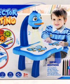 Projector Painting Table New Edition – Interactive Children's Art Desk with Musical LED Drawing Projector, 3 Lantern Slides & 12 Water Pens