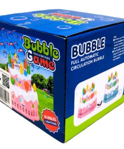 JR Full Automatic Birthday Cake Bubble Machine – Musical Light-Up Bubble Maker with DIY Stickers