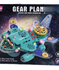 Gear Plane Interactive Mechanical Jet – Transparent STEM Airplane Toy with Motorized Moving Gears, Bump & Go, Lights & Music