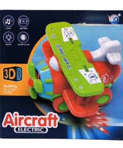 Aircraft Electric Playful Cartoon Biplane – Motorized Bump & Go Toy Airplane with 3D Projection Lights & Music