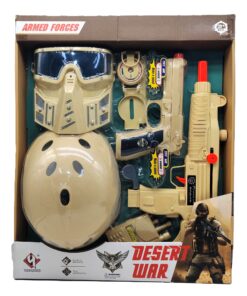 Armed Forces Desert War Combat Gear Playset – S.W.A.T. Tactical Helmet & Face Mask with Light-Up Toy Guns, Holster & Walkie-Talkie