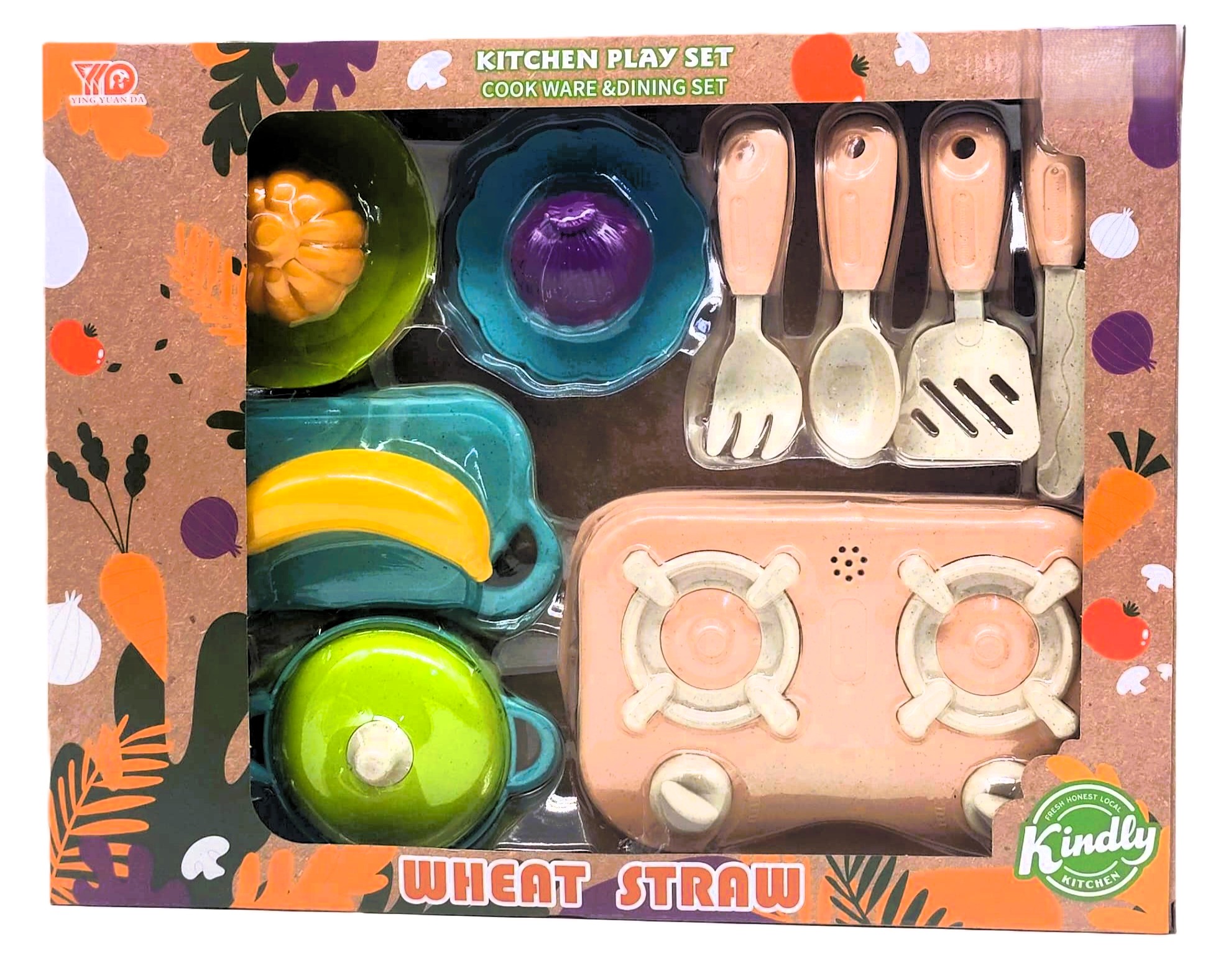 Kindly Kitchen Eco-Friendly Wheat Straw Culinary Playset – Organic Composite Pretend Cookware & Dining Station with Dual-Burner Range, Cutting Board, Play Utensils & Harvest Vegetables 1 Kindly Kitchen Eco-Friendly Wheat Straw Culinary Playset – Organic Composite Pretend Cookware & Dining Station with Dual-Burner Range, Cutting Board, Play Utensils & Harvest Vegetables