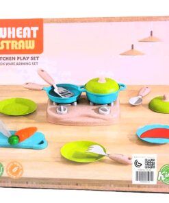 Alternative view of Kindly Kitchen Eco-Friendly Wheat Straw Culinary Playset – Organic Composite Pretend Cookware & Dining Station with Dual-Burner Range, Cutting Board, Play Utensils & Harvest Vegetables