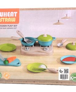 Alternative view of Kindly Kitchen Eco-Friendly Wheat Straw Gourmet Playset – Organic Composite Pretend Cookware & Breakfast Dining Station with Dual-Burner Range, Cutting Board, Play Utensils & Golden Harvest Seafood Set