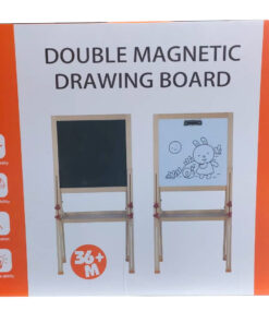 Premium Double Magnetic Drawing Board (Type D) – Medium Height-Adjustable Wooden Learning Easel with Top Paper Binder, Moisture-Resistant Whiteboard & Slate Chalkboard